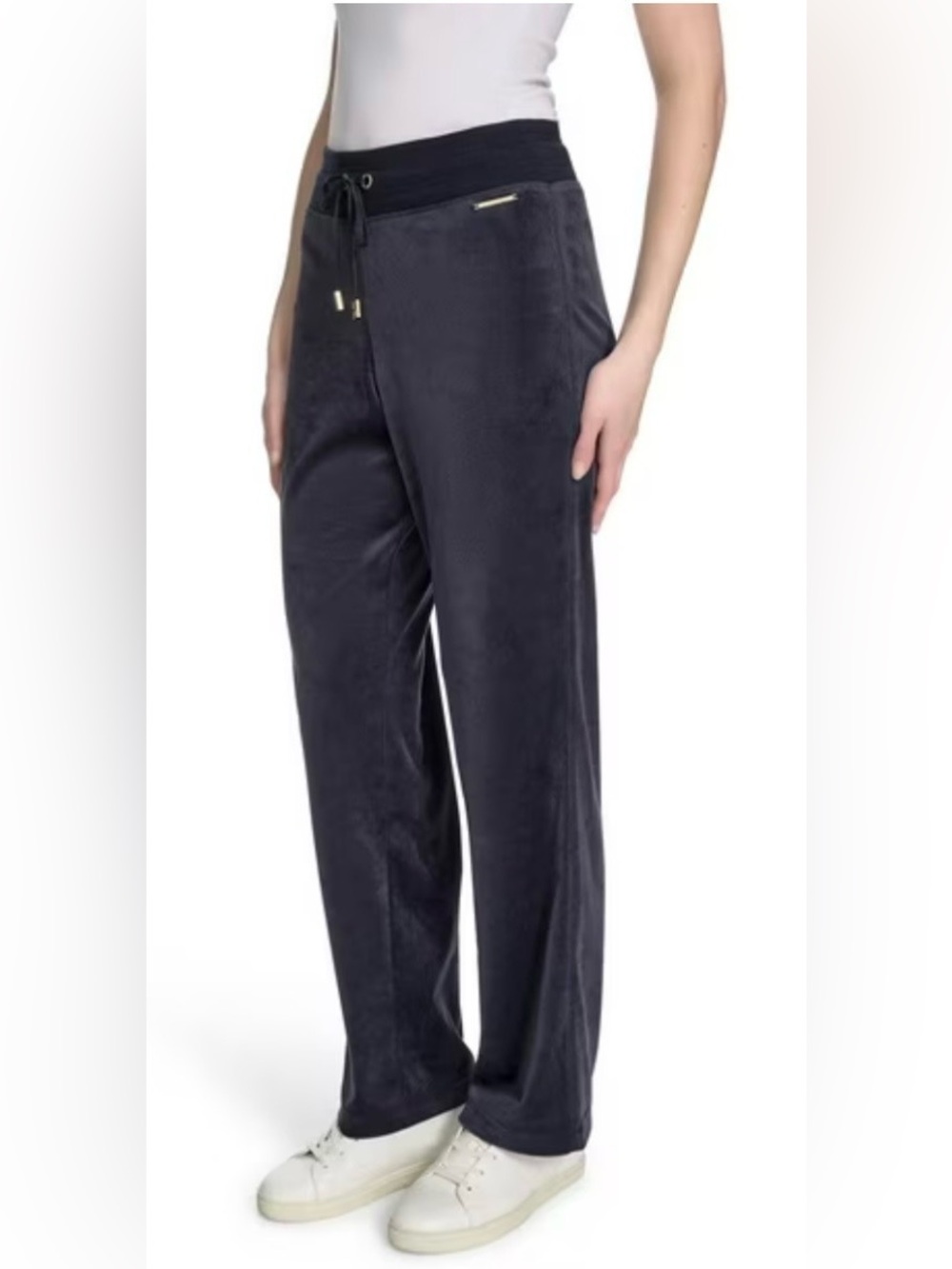 🫐NWT🫐Halston Navy Blue Ribbed Velour Pants - Picture 5 of 13